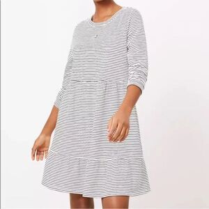 Loft Petites White Stripe Tiered Swing Dress Size LP New